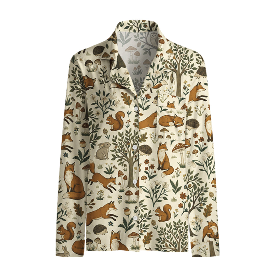 Woodland Creatures Print Long Pajama Set  Sale - CottonPoppy