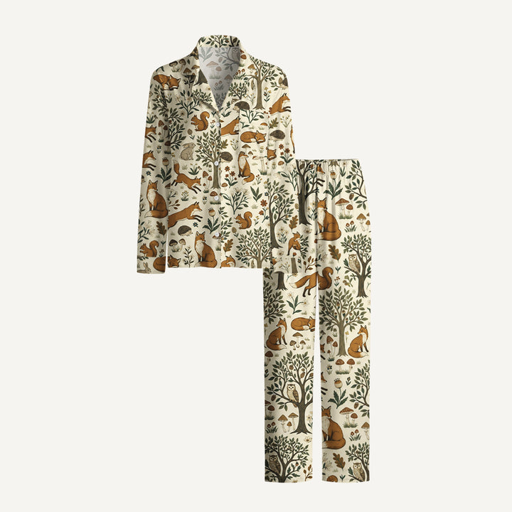 Woodland Creatures Print Long Pajama Set  Sale - CottonPoppy