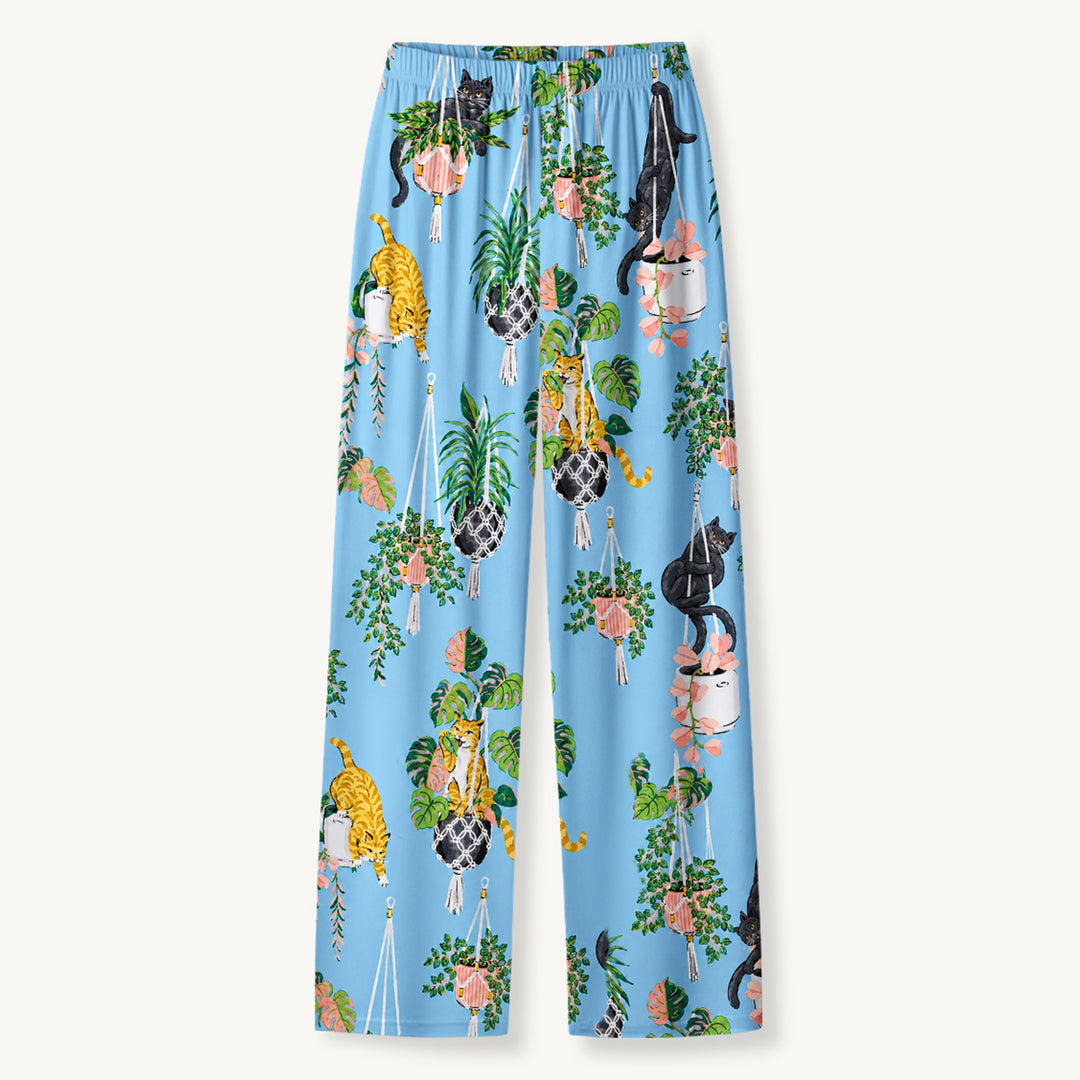 Black Cat & Pumpkin Patch Print Long Pajama Set  Sale - CottonPoppy