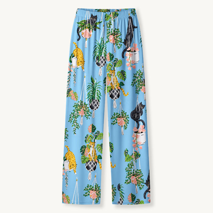 Black Cat & Pumpkin Patch Print Long Pajama Set  Sale - CottonPoppy