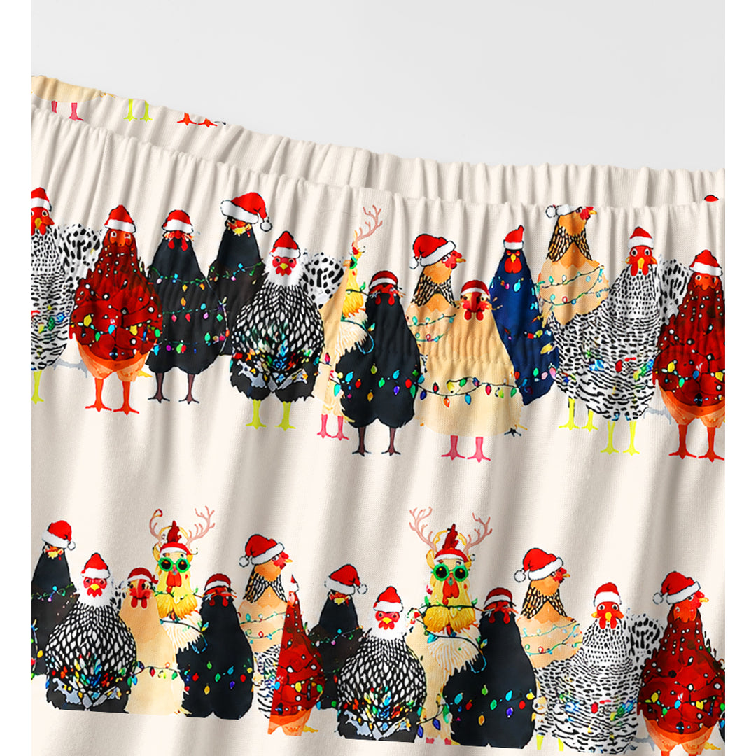 Festive Christmas Chicken Print Long Pajama Set  Sale - CottonPoppy