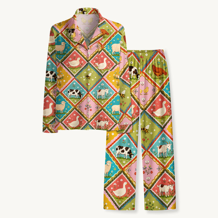 Black Cat & Pumpkin Patch Print Long Pajama Set  Sale - CottonPoppy
