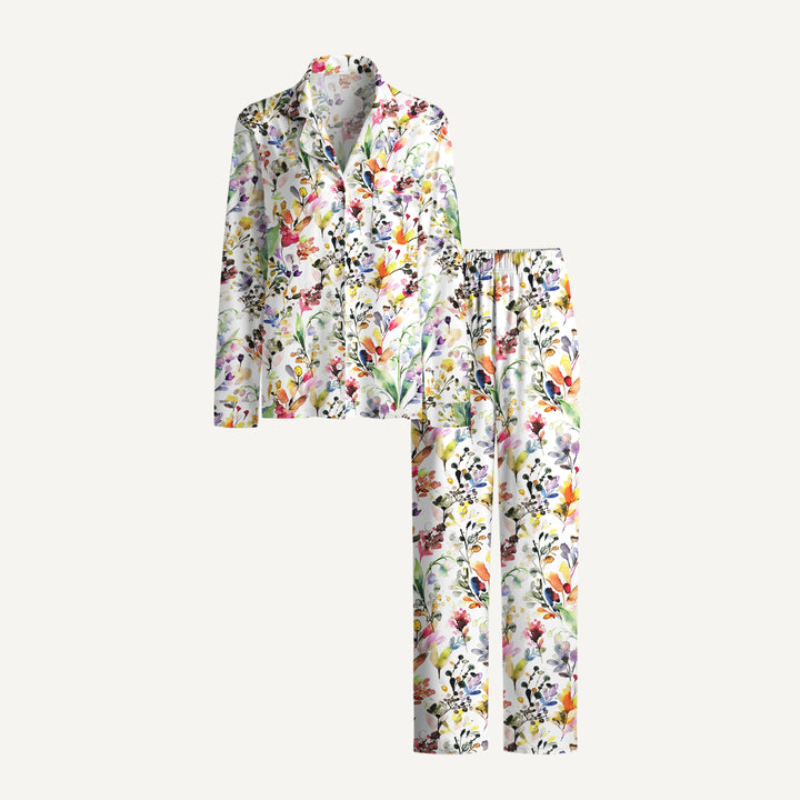 Watercolor Wildflower Garden Print Long Pajama Set  Sale - CottonPoppy