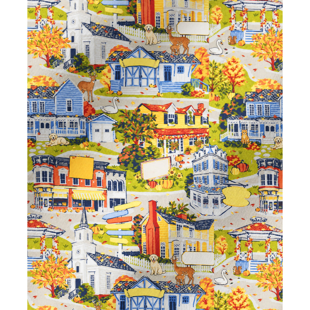 Autumn Village & Woodland Animals Print Long Pajama Set  Sale - CottonPoppy