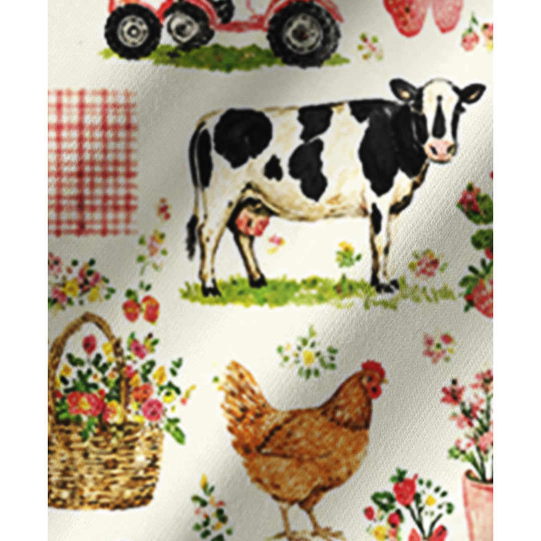 Watercolor Pink Farm Chicken Print Long Pajama Set  Sale - CottonPoppy