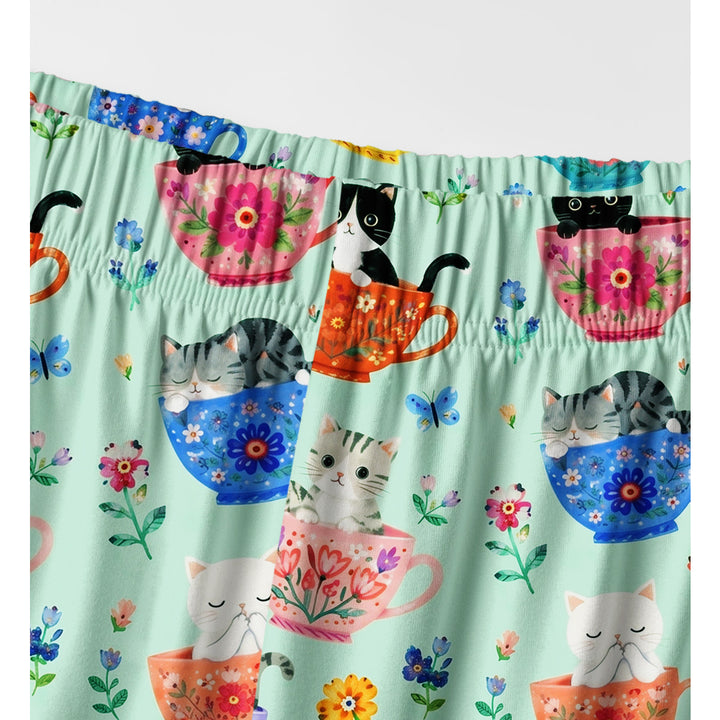 Cute Teacup Kitten Print Long Pajama Set  Sale - CottonPoppy