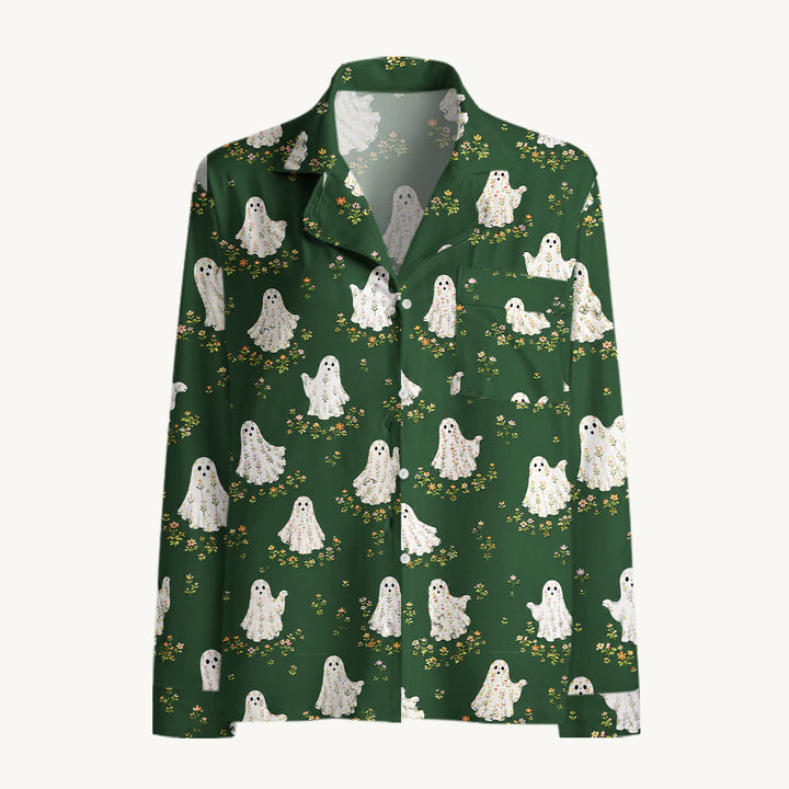 Black Cat & Pumpkin Patch Print Long Pajama Set  Sale - CottonPoppy