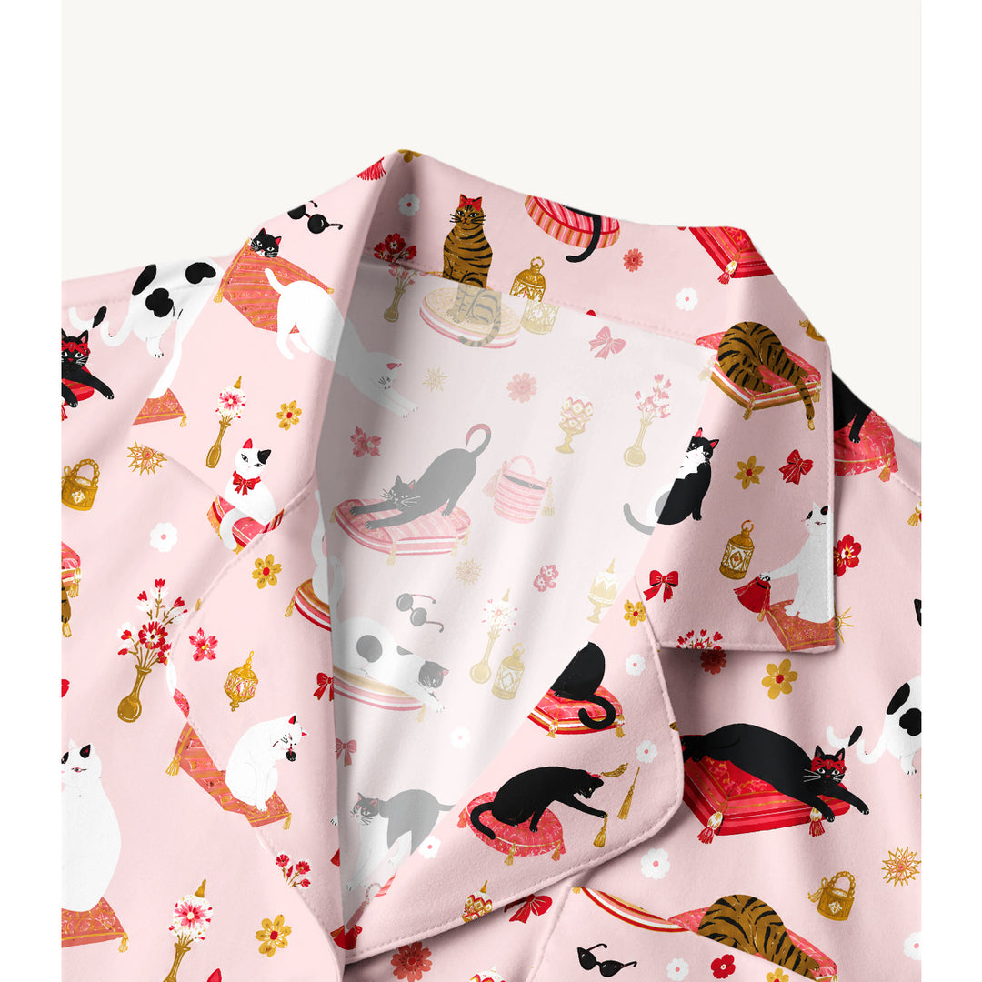 Black Cat & Pumpkin Patch Print Long Pajama Set  Sale - CottonPoppy
