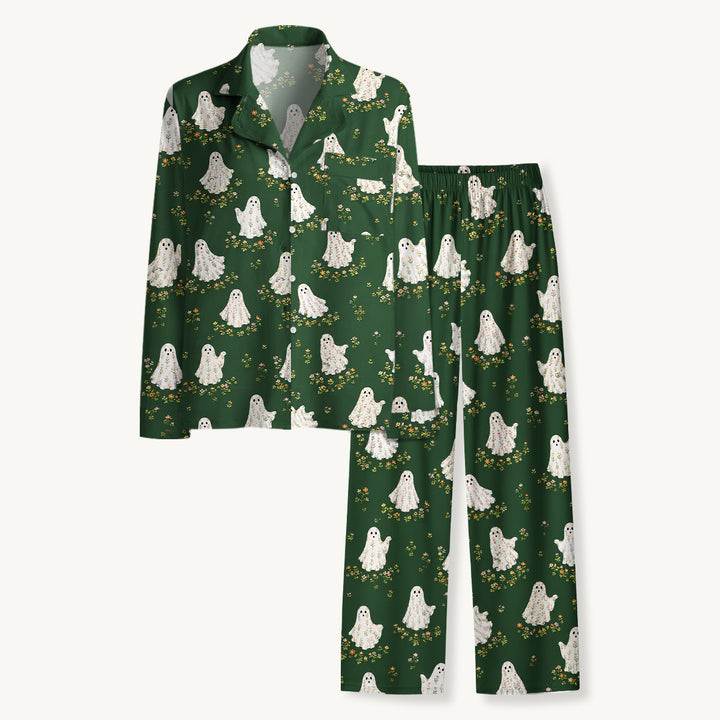 Black Cat & Pumpkin Patch Print Long Pajama Set  Sale - CottonPoppy