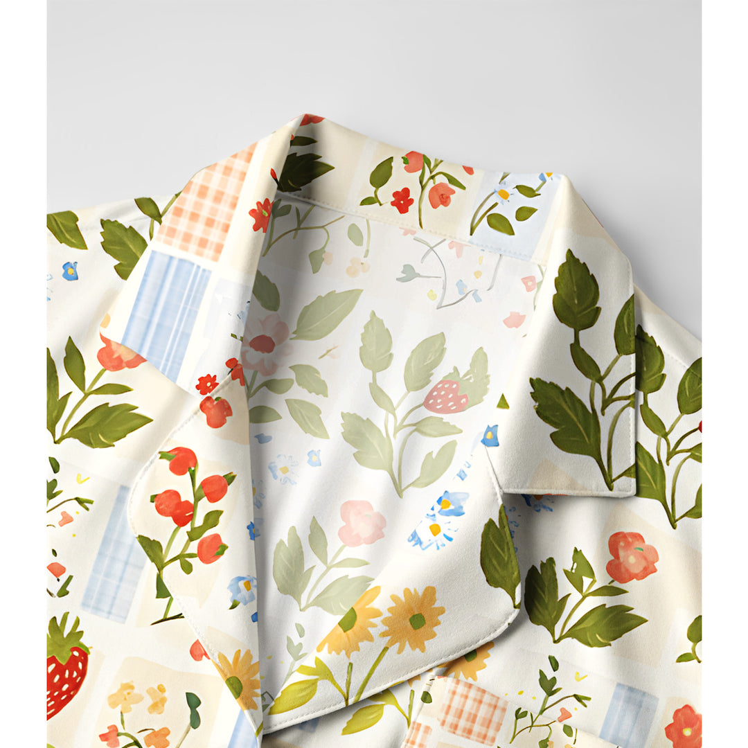 Strawberry Garden Patchwork Print Long Pajama Set  Sale - CottonPoppy