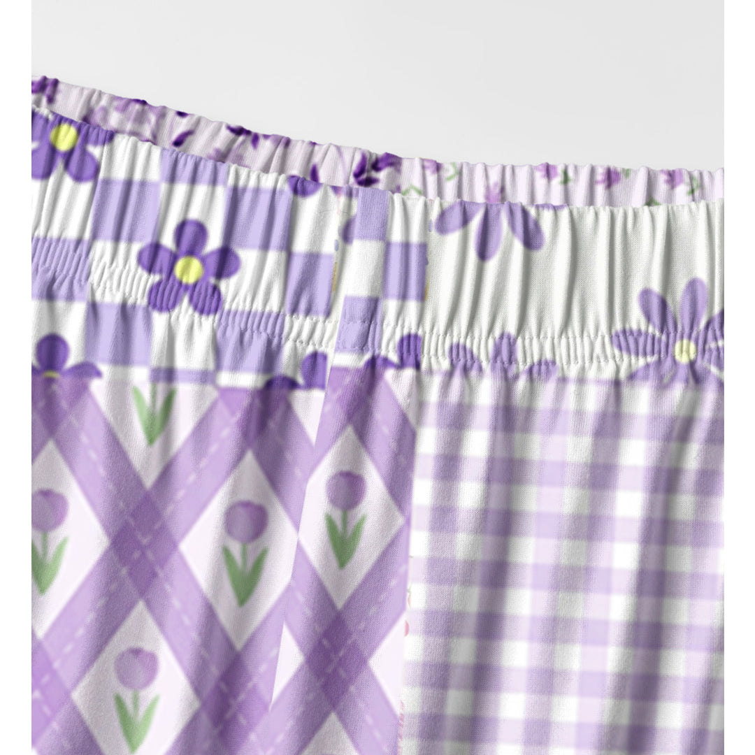 Lavender Daisy & Gingham Print Long Pajama Set  Sale - CottonPoppy