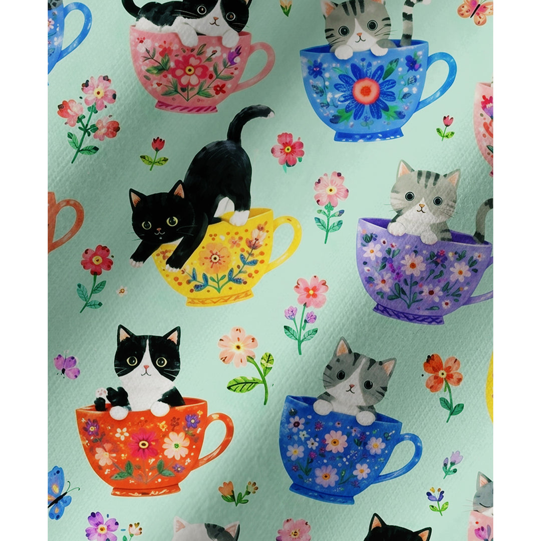 Cute Teacup Kitten Print Long Pajama Set  Sale - CottonPoppy