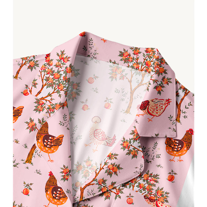Country Chicken & Orchard Print Long Pajama Set  Sale - CottonPoppy