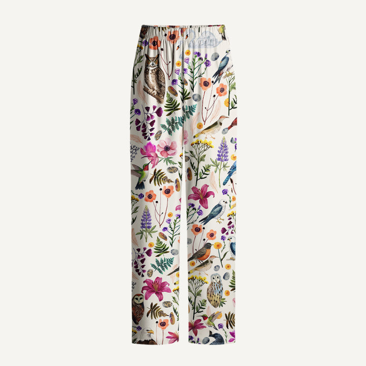 Whimsical Woodland Birds Wildflowers Print Long Pajama Set  Sale - CottonPoppy