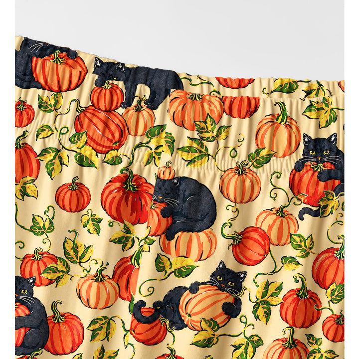 Black Cat & Pumpkin Patch Print Long Pajama Set  Sale - CottonPoppy