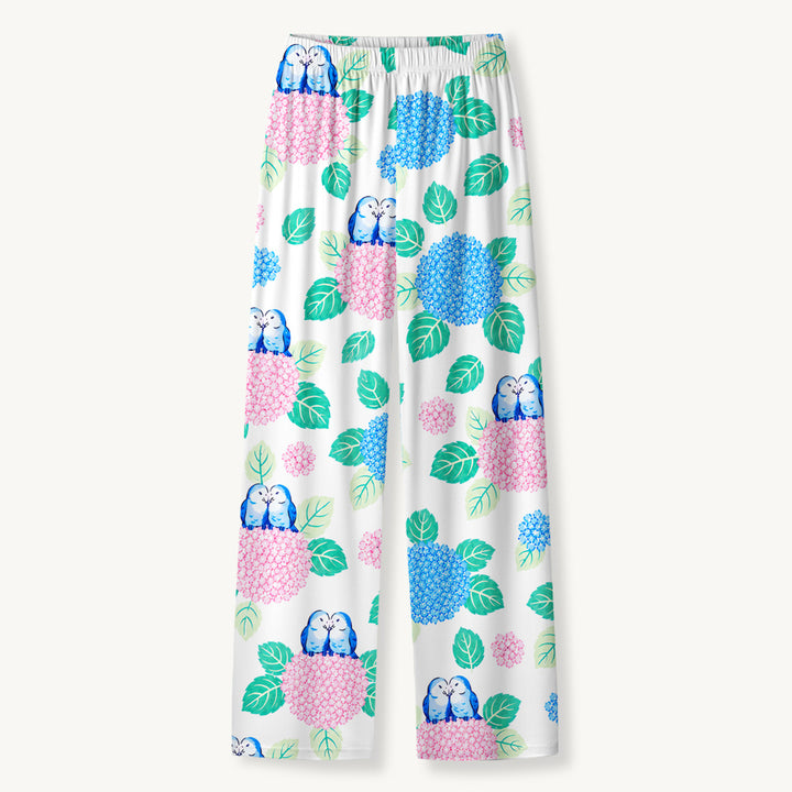Hydrangea & Blue Bird Garden Print Long Pajama Set  Sale - CottonPoppy