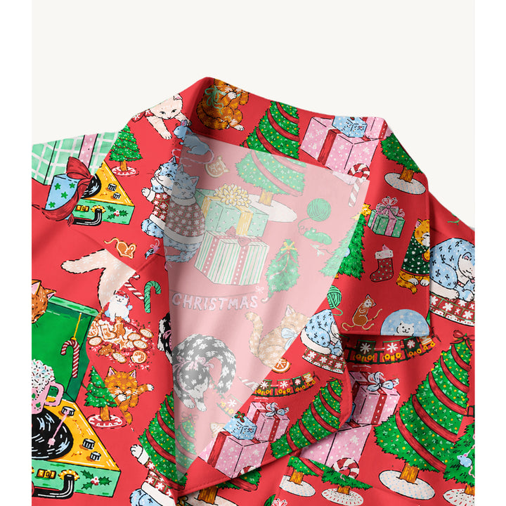Black Cat & Pumpkin Patch Print Long Pajama Set  Sale - CottonPoppy