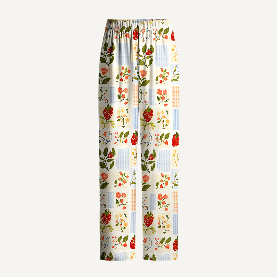 Strawberry Garden Patchwork Print Long Pajama Set  Sale - CottonPoppy