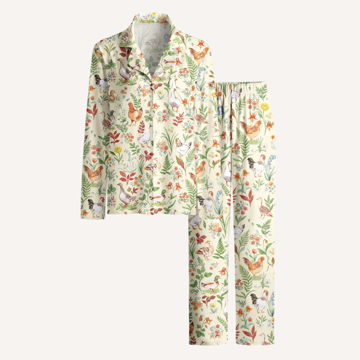 Countryside Garden Critter Print Long Pajama Set  Sale - CottonPoppy
