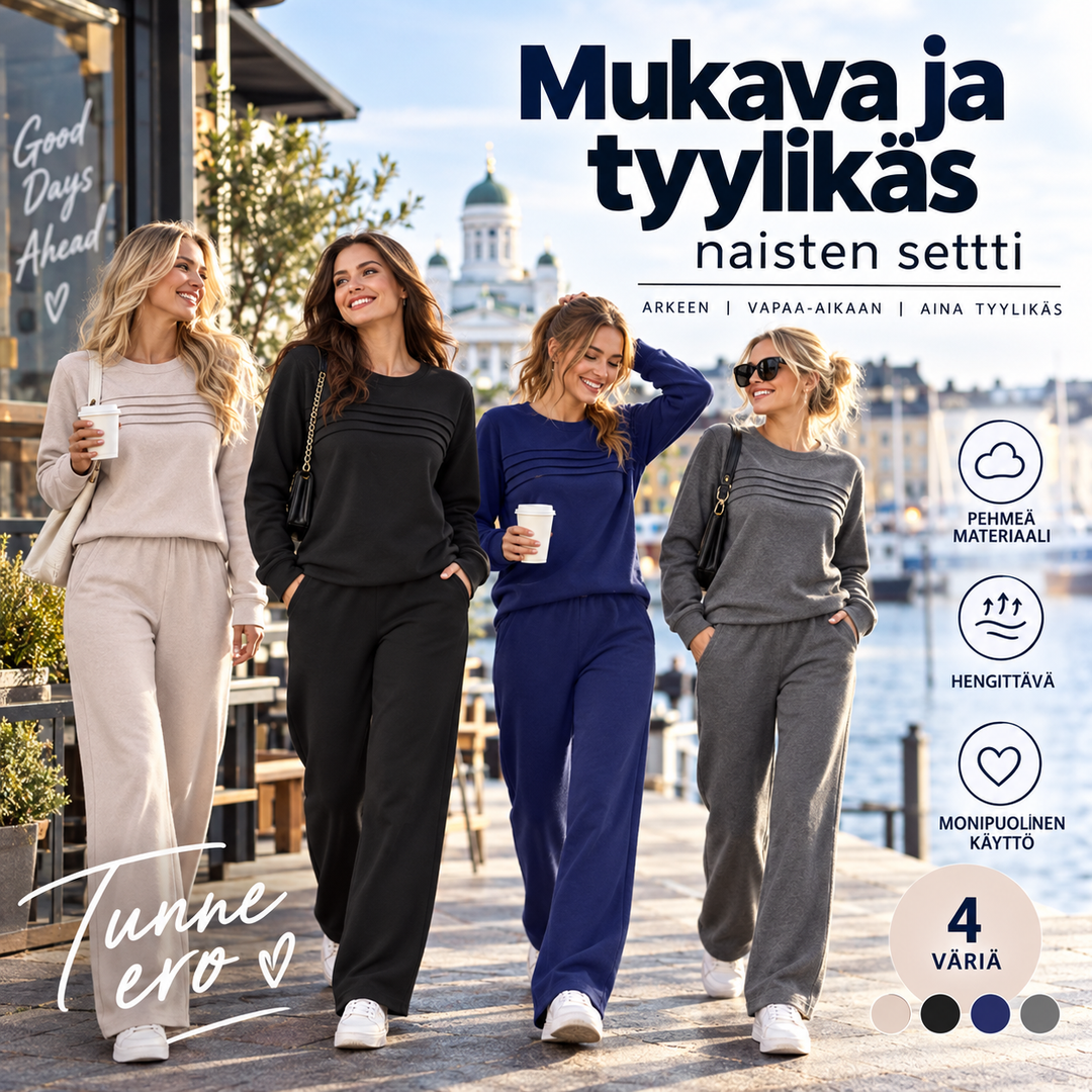 Vuokko | Pyöreäpääntiepaita ja nyörihousut | Anne Helsinki