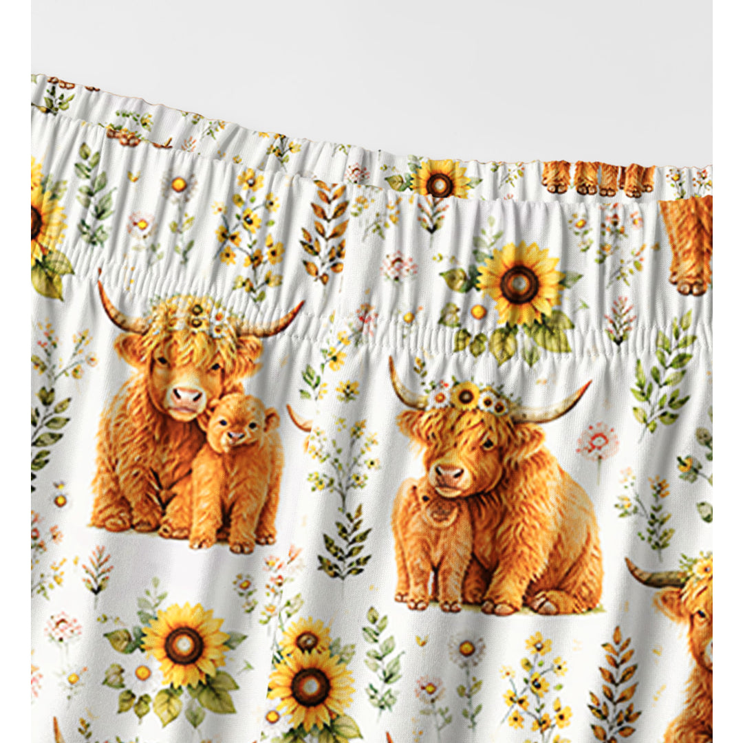 Spring Highland Cow Floral Print Long Pajama Set  Sale - CottonPoppy