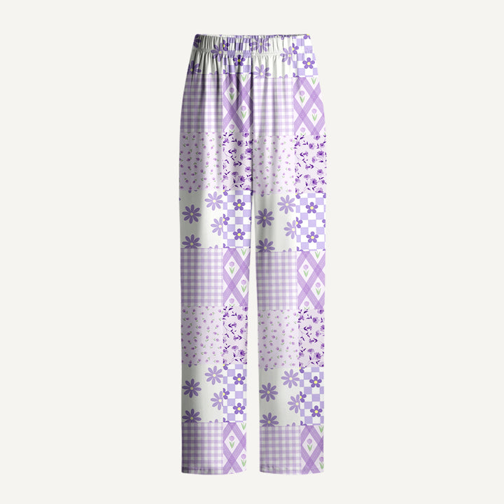 Lavender Daisy & Gingham Print Long Pajama Set  Sale - CottonPoppy