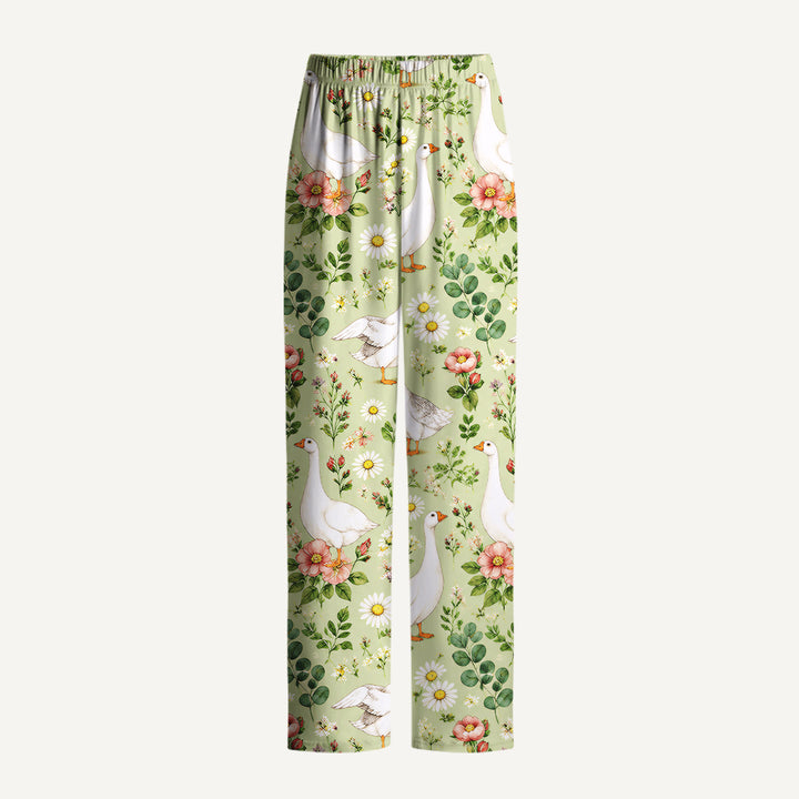 Pastoral Goose Garden Print Long Pajama Set  Sale - CottonPoppy