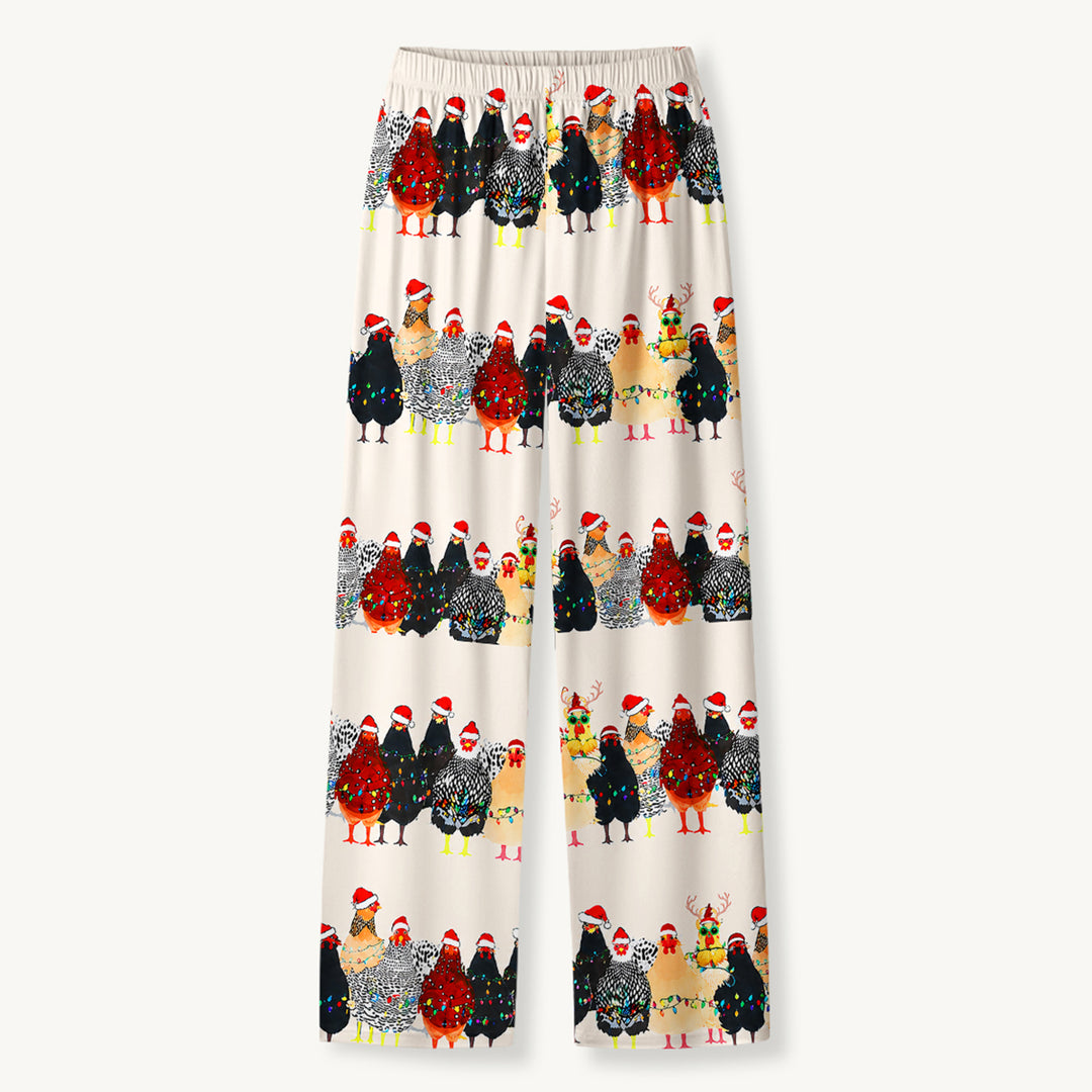 Festive Christmas Chicken Print Long Pajama Set  Sale - CottonPoppy