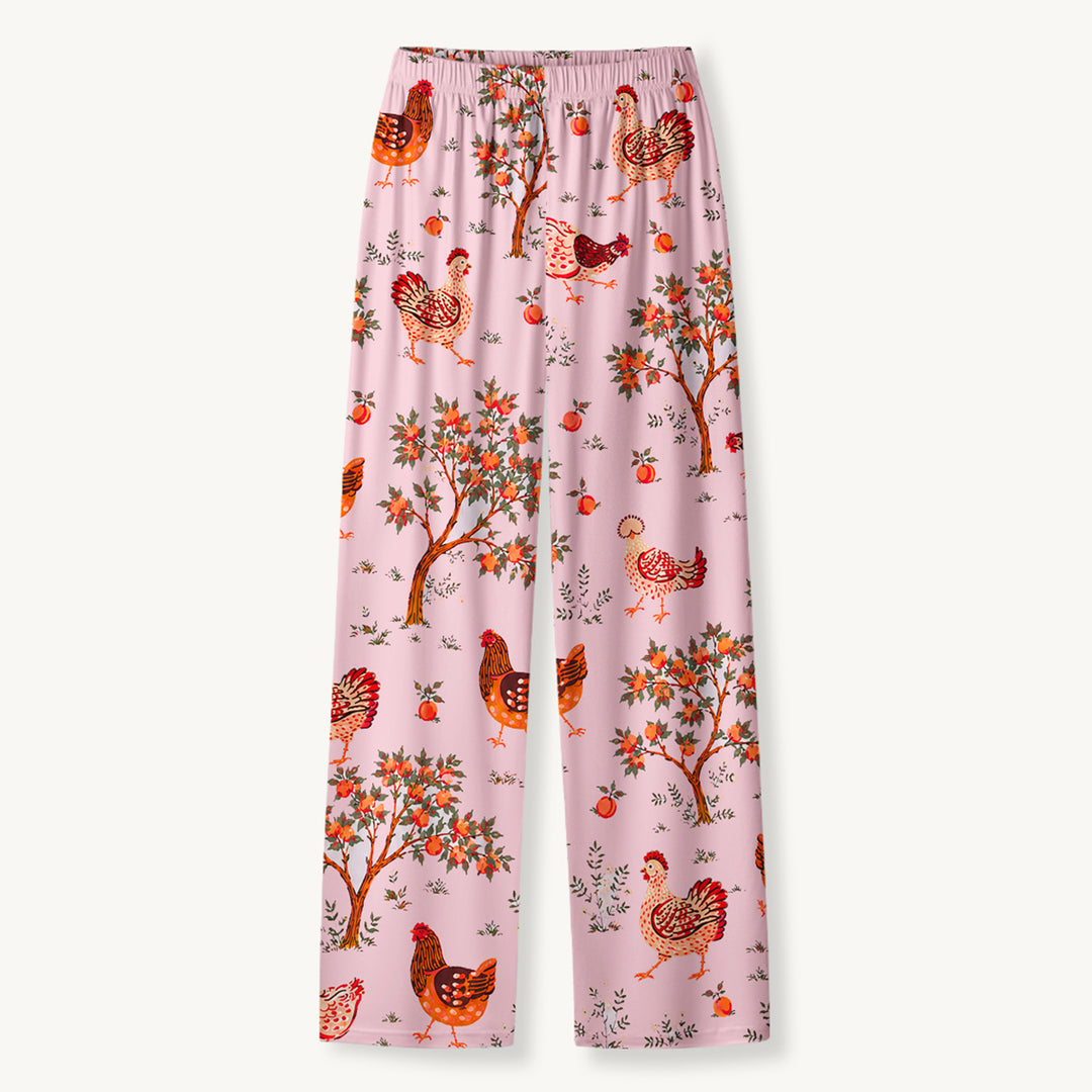 Country Chicken & Orchard Print Long Pajama Set  Sale - CottonPoppy