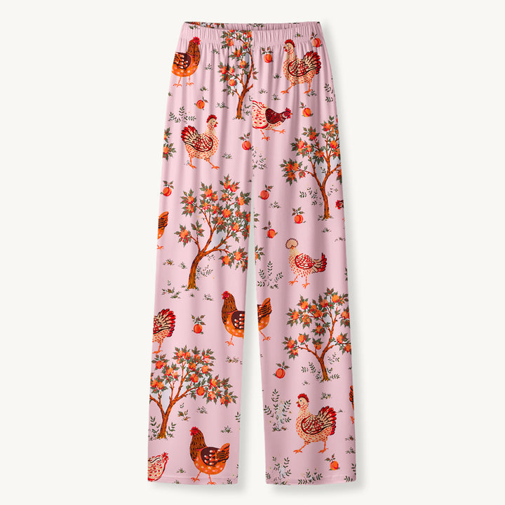 Country Chicken & Orchard Print Long Pajama Set  Sale - CottonPoppy
