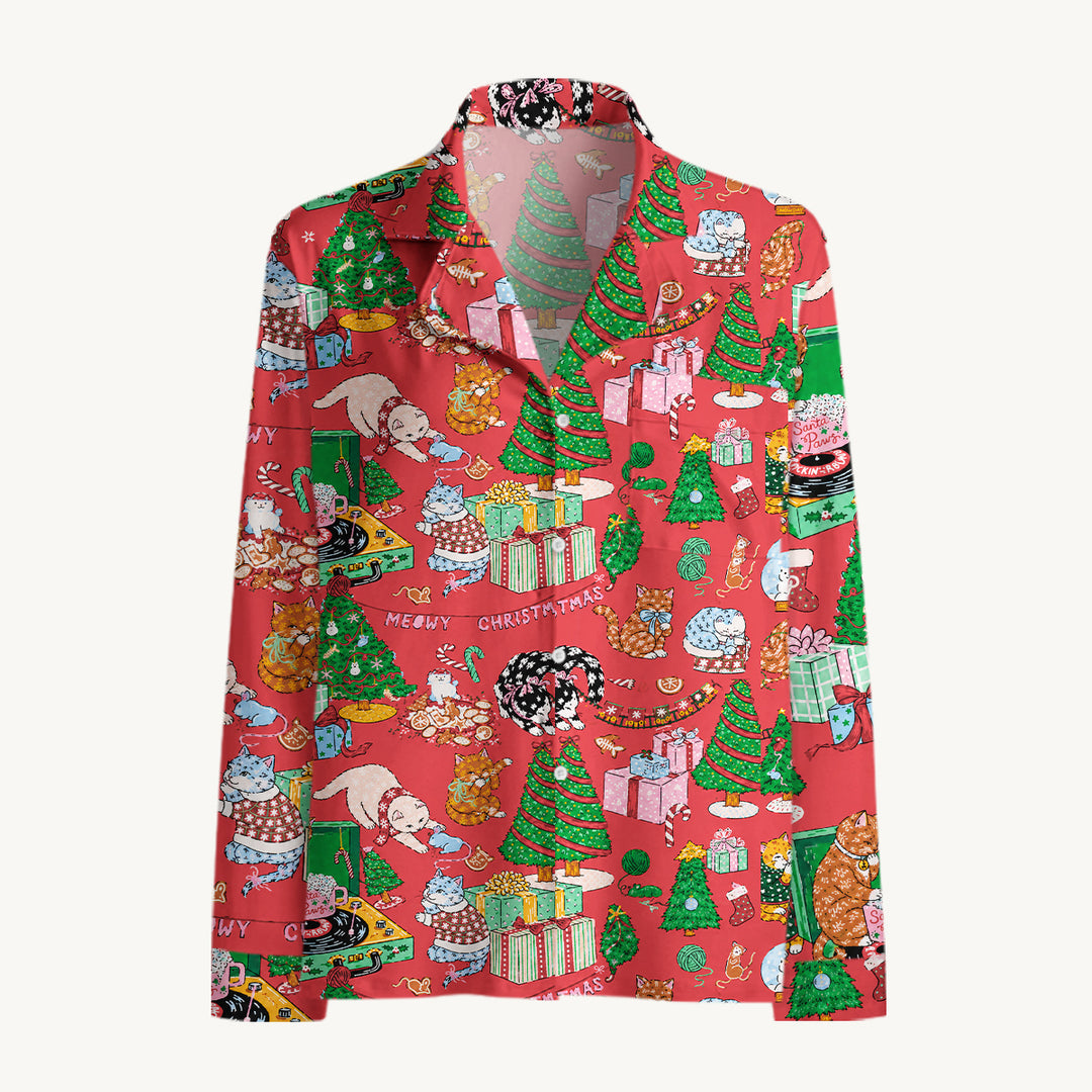 Black Cat & Pumpkin Patch Print Long Pajama Set  Sale - CottonPoppy