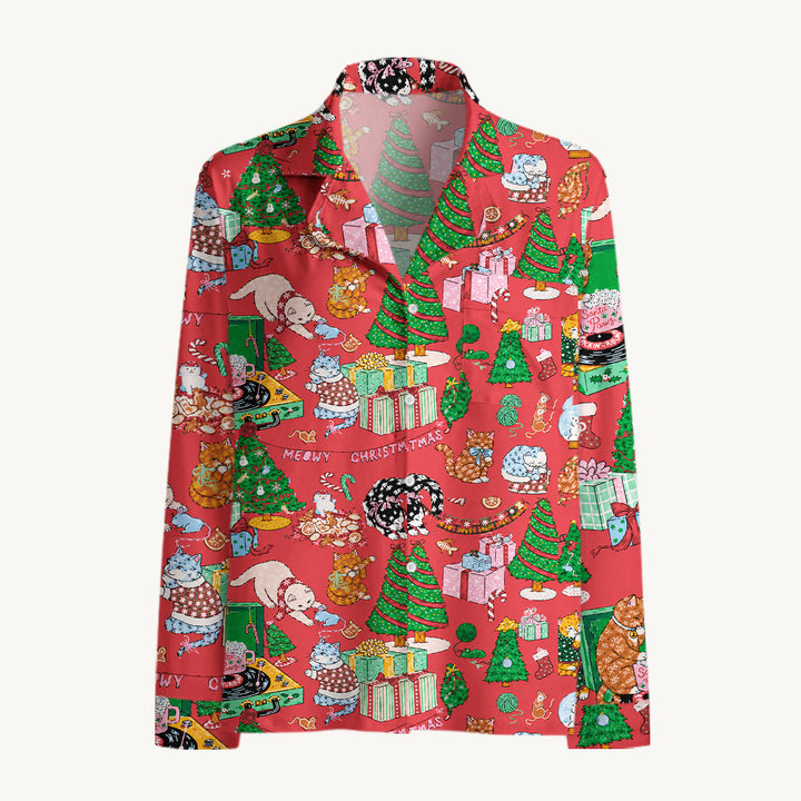 Black Cat & Pumpkin Patch Print Long Pajama Set  Sale - CottonPoppy