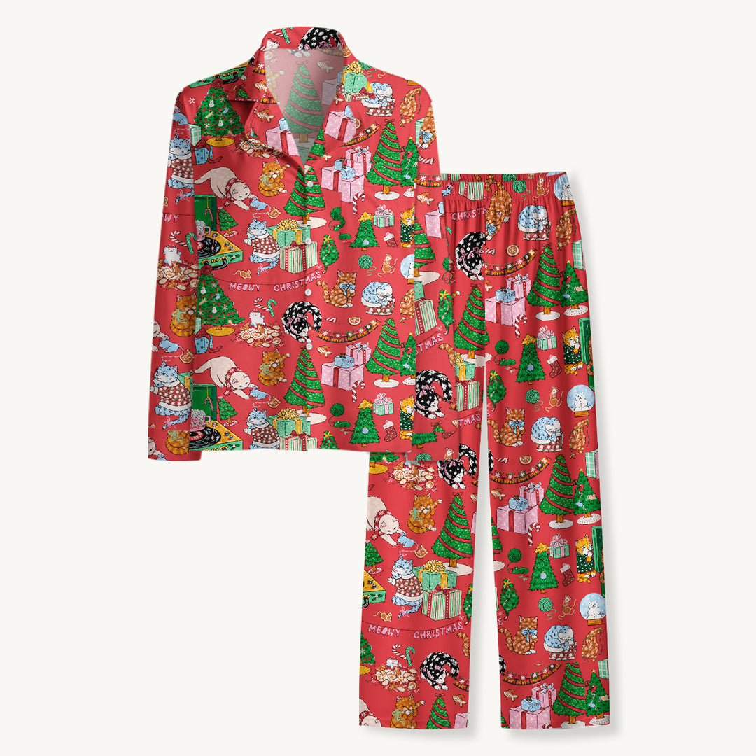 Black Cat & Pumpkin Patch Print Long Pajama Set  Sale - CottonPoppy