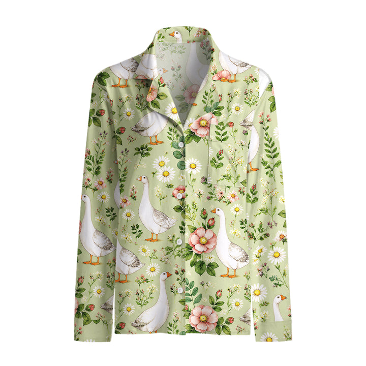 Pastoral Goose Garden Print Long Pajama Set  Sale - CottonPoppy