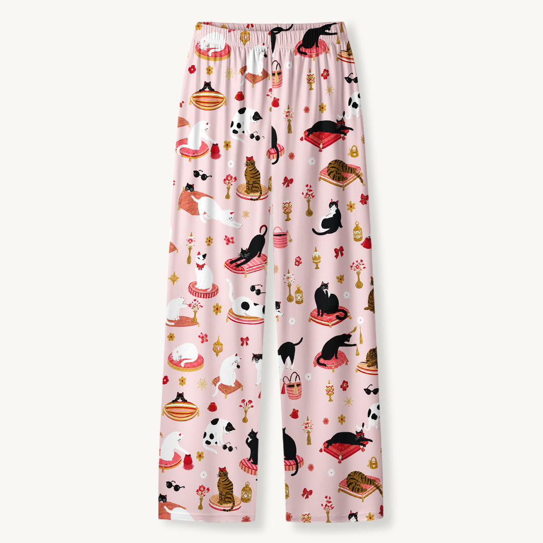 Black Cat & Pumpkin Patch Print Long Pajama Set  Sale - CottonPoppy