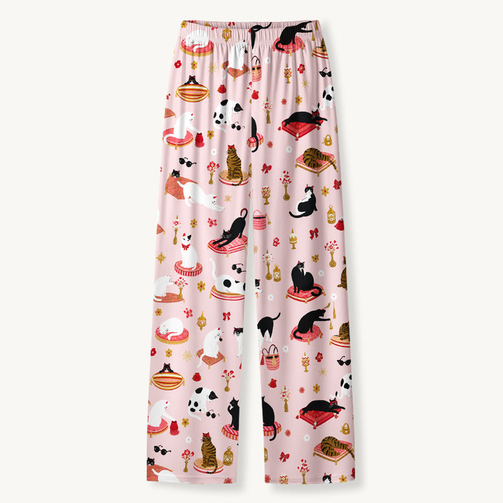 Black Cat & Pumpkin Patch Print Long Pajama Set  Sale - CottonPoppy