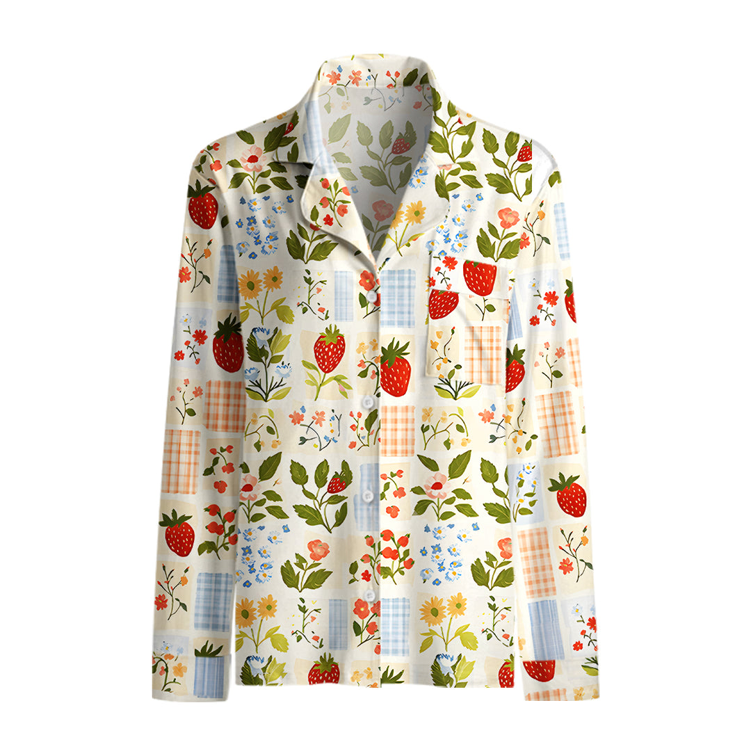 Strawberry Garden Patchwork Print Long Pajama Set  Sale - CottonPoppy
