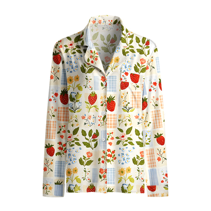 Strawberry Garden Patchwork Print Long Pajama Set  Sale - CottonPoppy