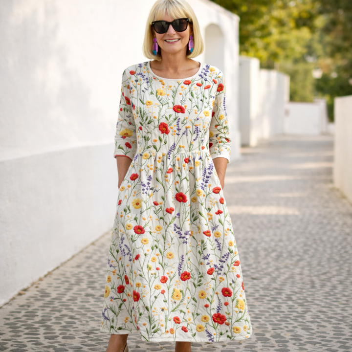 Nelly | Maxi mekko - kukallinen kuosi | Anne Helsinki