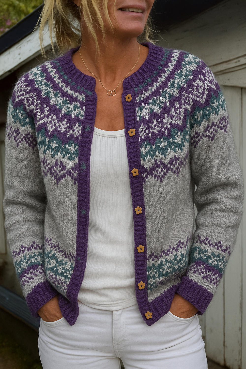 Kirsti | Harmaanvioletti neuletakki | Anne Helsinki