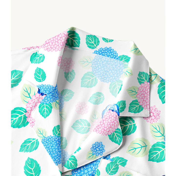 Hydrangea & Blue Bird Garden Print Long Pajama Set  Sale - CottonPoppy