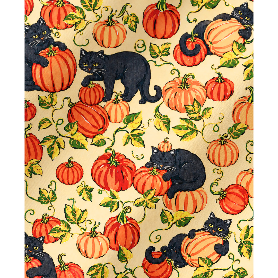 Black Cat & Pumpkin Patch Print Long Pajama Set  Sale - CottonPoppy