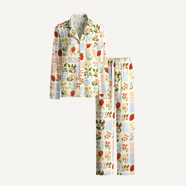 Strawberry Garden Patchwork Print Long Pajama Set  Sale - CottonPoppy