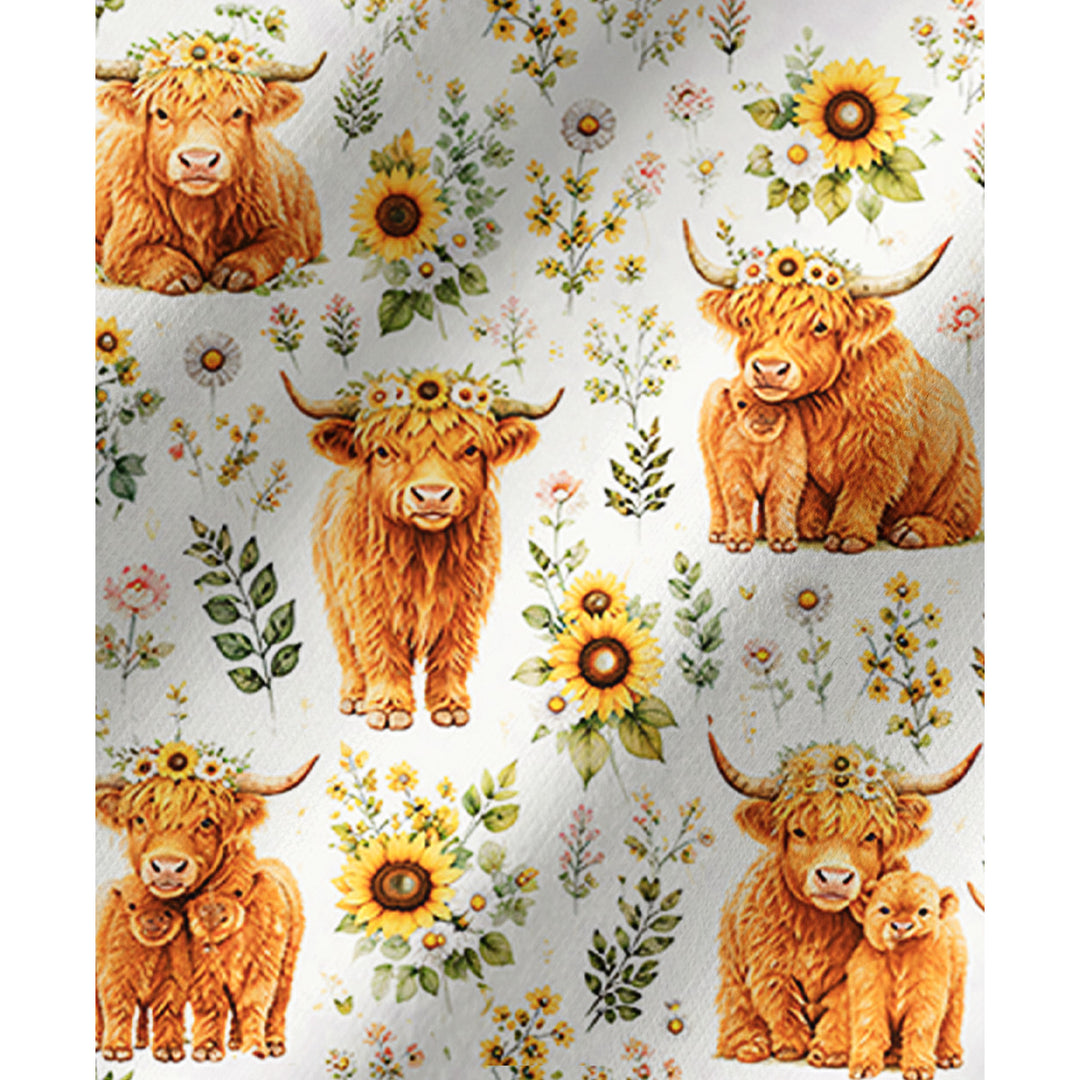 Spring Highland Cow Floral Print Long Pajama Set  Sale - CottonPoppy