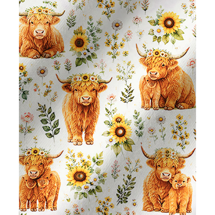 Spring Highland Cow Floral Print Long Pajama Set  Sale - CottonPoppy