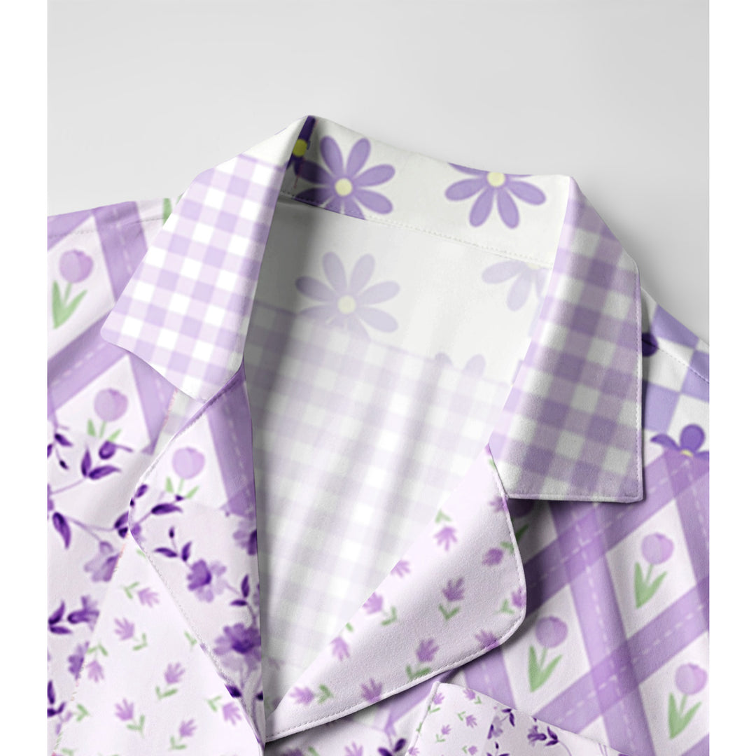 Lavender Daisy & Gingham Print Long Pajama Set  Sale - CottonPoppy