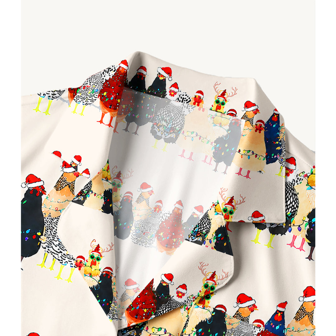 Festive Christmas Chicken Print Long Pajama Set  Sale - CottonPoppy