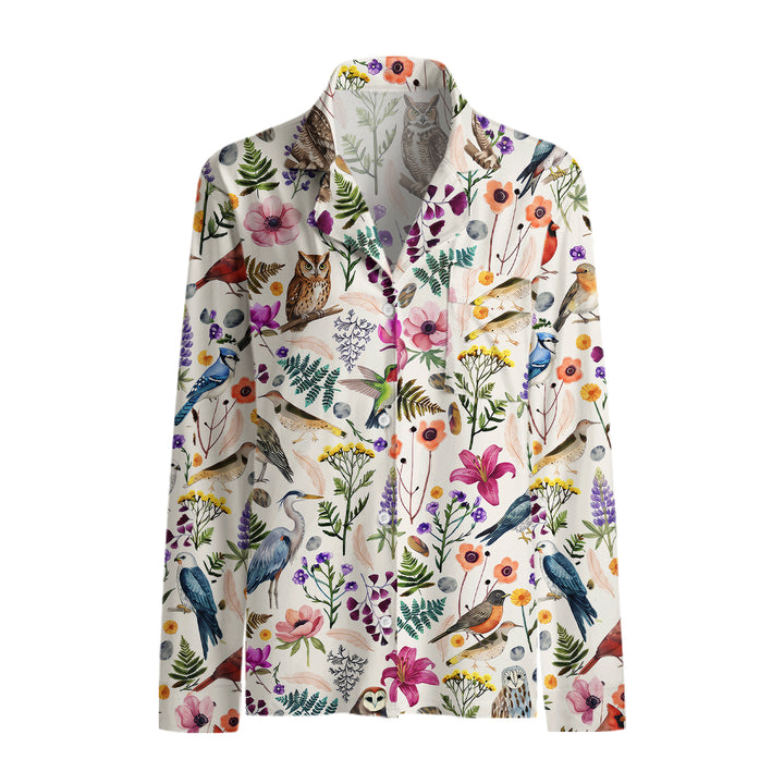 Whimsical Woodland Birds Wildflowers Print Long Pajama Set  Sale - CottonPoppy
