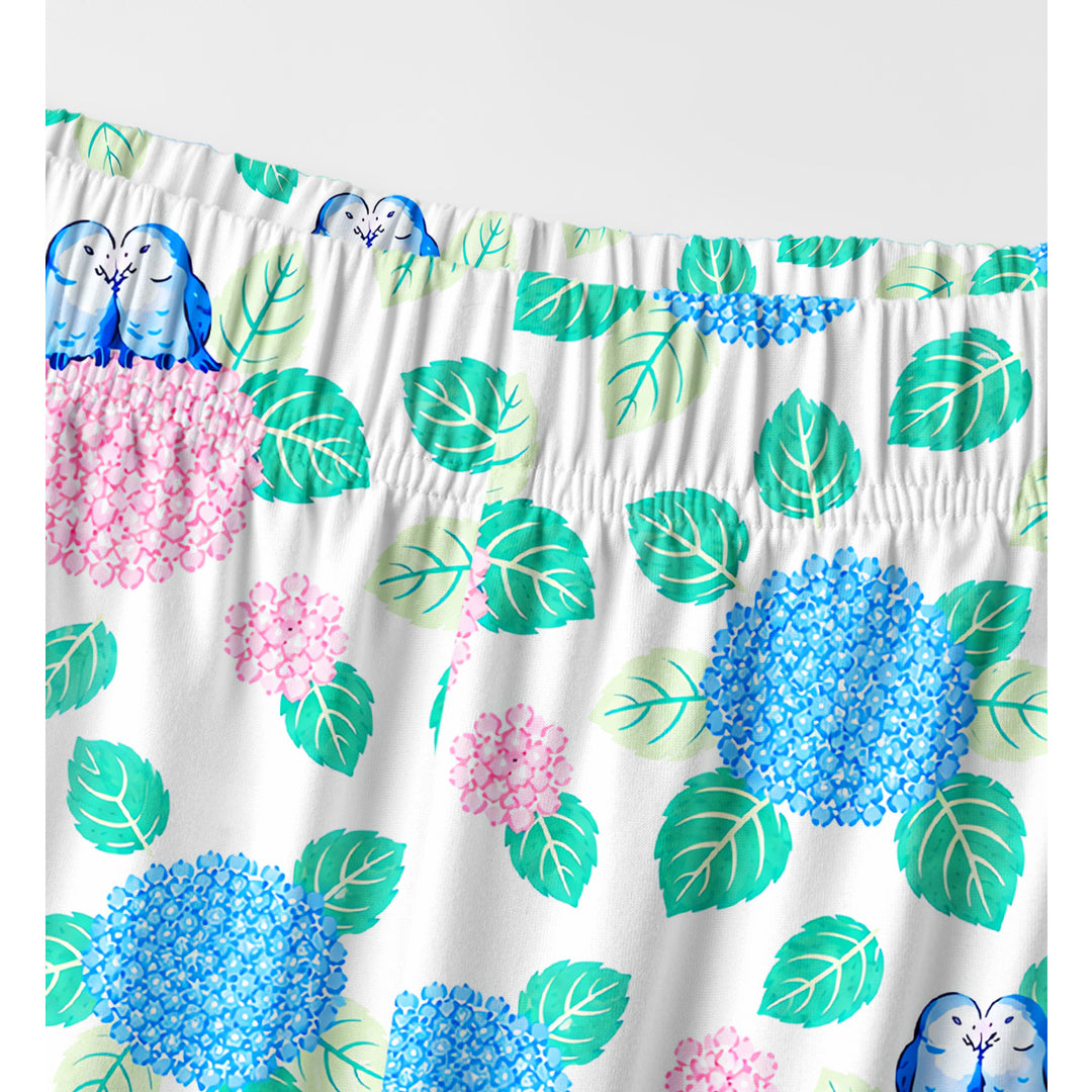 Hydrangea & Blue Bird Garden Print Long Pajama Set  Sale - CottonPoppy