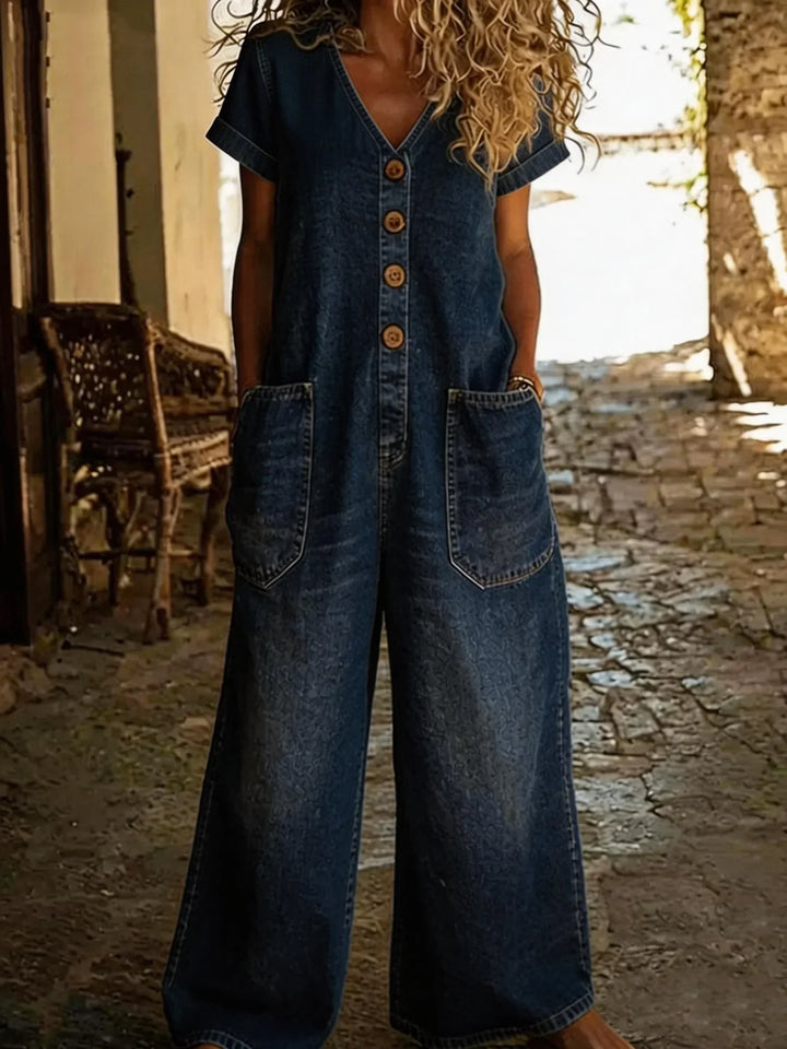 Denise | Denim yleisöhaalari V-päällä ja lyhyillä hihoilla | Anne Helsinki